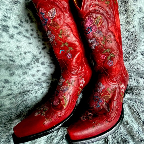 Vintage OLD GRINGO Red Leather Floral Embroidered Western Boots SZ 10B EUC - Picture 4 of 10